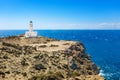 White lighthouse in Prasonisi National Park Ã¢â¬â southest spot of Island Rhodes, Greece Royalty Free Stock Photo